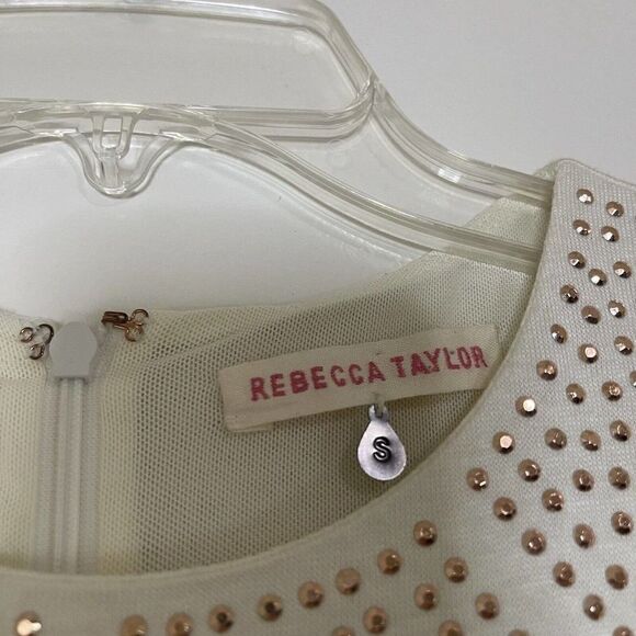 REBECCA TAYLOR Nailhead Rose gold Pink Studded Ivory Sheath Dress Sz Small $495 - Picture 3 of 7